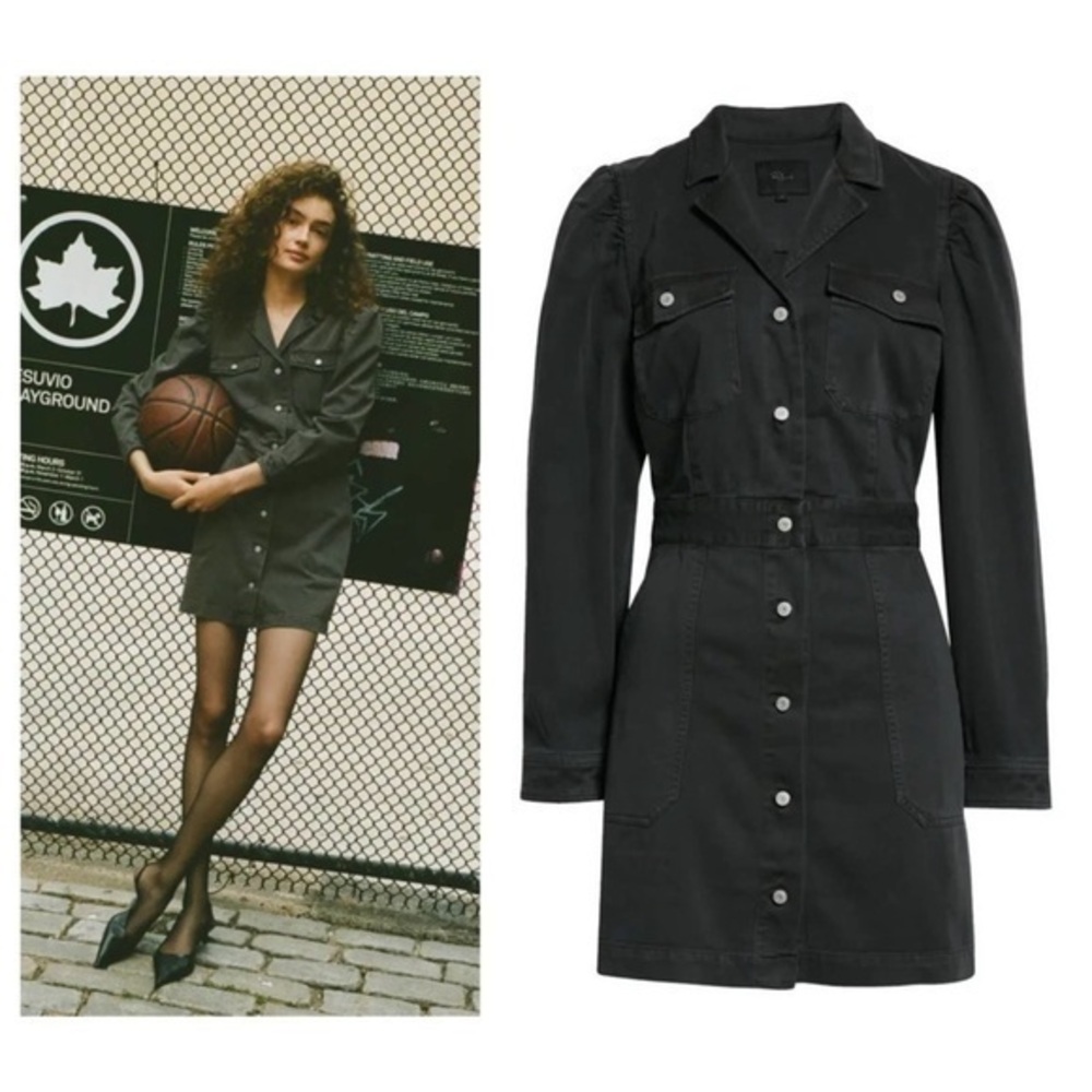 Rails Dress Lisette Denim Button Down Puff Sleeve in Carbon Black